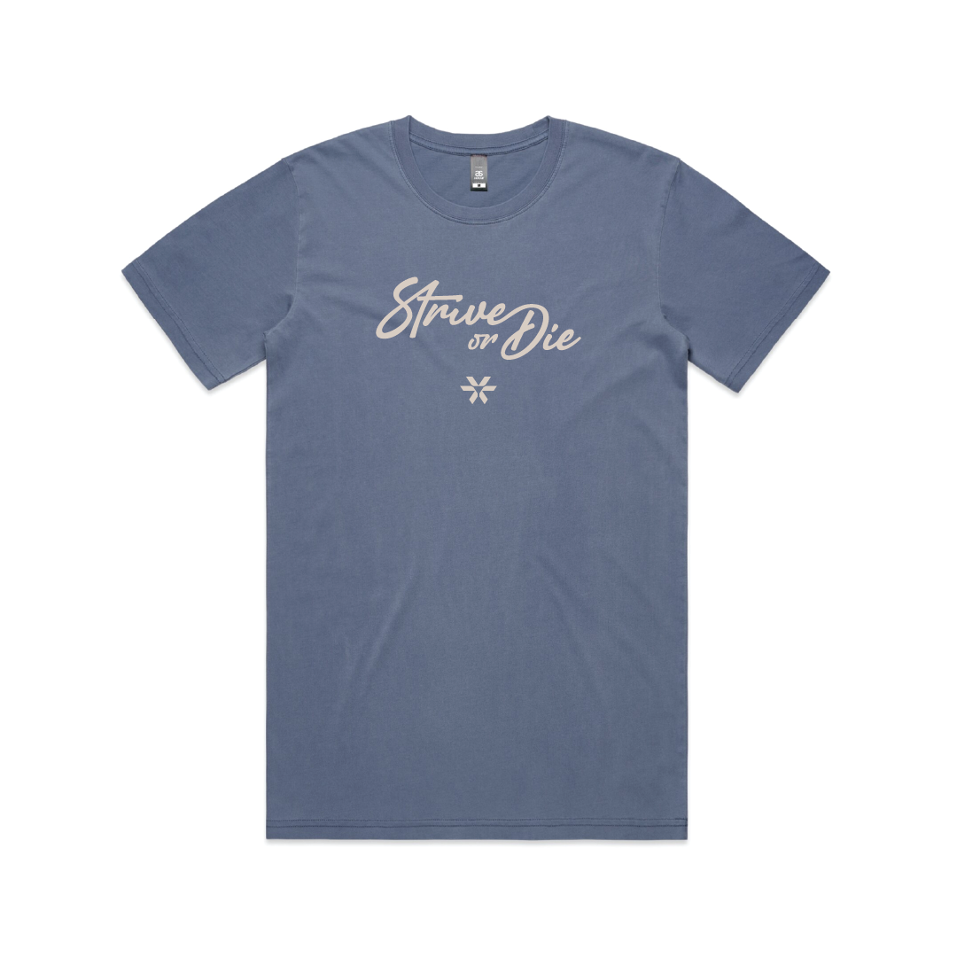Strive or Die Script - Basic Tee - Faded Blue